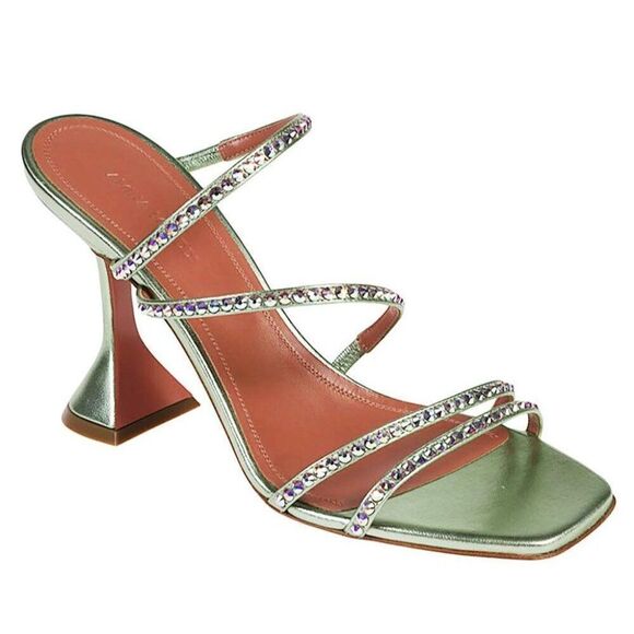 NEW AMINA MUADDI Naima Mint Green Crystal Embellished Fluted Sandals Siz… - Picture 4 of 15
